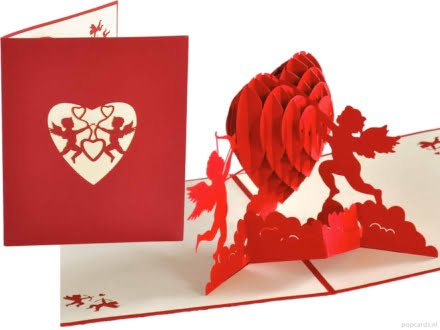 Hart Cupido 1 Cupido's met groot rood hart - Valentijnskaart Popcards.nl pop up kaart Hart Cupido valentijn