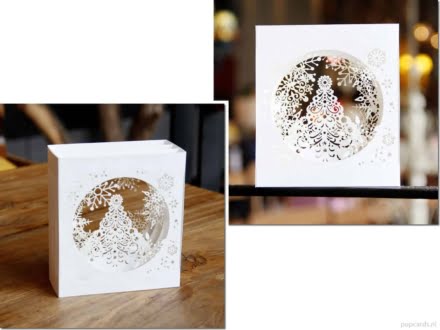 kerst 2 Chique witte 3D-kerstkaart - pop-up kerstkaarten Popcards.nl pop up kaart kerstkaart wit 3D chique pop-up kerstkaarten