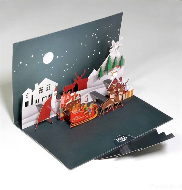Popcards pop-up kaarten Kerstkaart kerstman arrenslee kersthuisjes met hertjes en sneeuwpop Avond Nacht sfeervol Verlicht Lampjes 3D kaart wenskaart Popcards pop-up kaarten Kerstkaart kerstman arrenslee kersthuisjes met hertjes en sneeuwpop Avond Nacht sfeervol Verlicht Lampjes 3D kaart wenskaart
