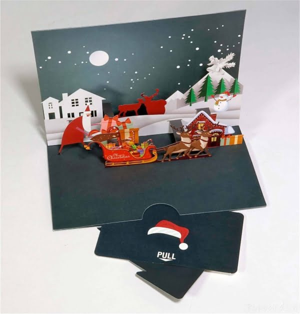 Popcards pop-up kaarten Kerstkaart kerstman arrenslee kersthuisjes met hertjes en sneeuwpop Avond Nacht sfeervol Verlicht Lampjes 3D kaart wenskaart Popcards pop-up kaarten Kerstkaart kerstman arrenslee kersthuisjes met hertjes en sneeuwpop Avond Nacht sfeervol Verlicht Lampjes 3D kaart wenskaart