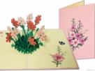 Popcards.nl pop-up kaart wenskaart roze lila bloemen met vlinders tuin bloementuin