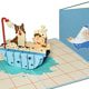 Kind mit Hund in der Badewanne: Babyparty! Nette Freundschaft Popup-Karte Kind mit Hund in der Badewanne: Babyparty! Niedliches Freundschafts-Pop-Up-Kartenbild