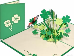 Popcards.nl tarjeta emergente tarjeta de felicitación Trébol de cuatro hojas Suerte de cuatro hojas Irlanda Guinness