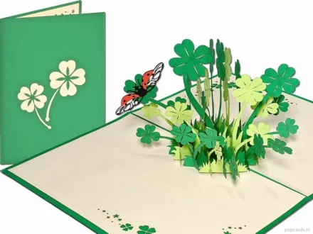 Popcards.nl tarjeta emergente tarjeta de felicitación Trébol de cuatro hojas Suerte de cuatro hojas Irlanda Guinness