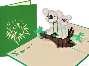 Popcards.nl pop-up card greeting card koala koala bears in tree Australia New Zealand