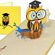 Pasado! Graduado! Tarjeta de felicitación del diploma de sabio búho ¡Aprobado! ¡Graduado! Imagen de tarjeta de felicitaciones con diploma de búho sabio