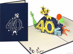 Popcards.nl pop-up kaart wenskaart 40 jaar verjaardagskaart jarig verjaardag 40 jaar jubileum groot cijfers getal 40