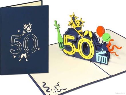 Popcards.nl pop-up kaart wenskaart 50 jaar verjaardagskaart jarig verjaardag 50 jaar jubileum groot cijfers getal 50