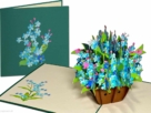 blauwe lelies compilatie Boeket bloemen Vergeet-mij-nietjes pop-up wenskaart Popcards.nl pop-up kaart wenskaart blauwe lelies vergeet mij nietjes lelie bloemen bloemenmandje 3D kaart