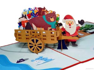 Popcards Pop-Up Cards - Merry Santa Claus con carretto a mano pieno di regali