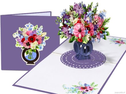Popcards Tarjetas Pop Up - Flores de amapola en jarrón Tarjeta de cumpleaños con ramo mixto Tarjeta de felicitación 3D