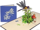 libelle3 compilatie lichtblauw Prachtige Libelle en Vlinders op Lelietje-van-Dalen Meiklokje Popcards popup cards - tarjeta de cumpleaños libélula flores insecto Maybells lirio de los valles mariposas alas tarjeta de felicitación 3D