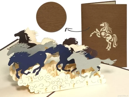 Popcards.nl pop up card horses in gallop galloping horse horses foal horses