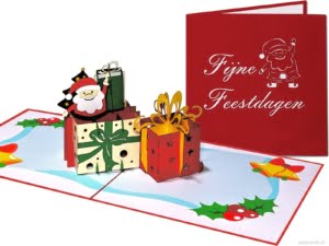Popcards.nl pop up card cartolina di natale babbo natale babbo natale presenta pacchetto regalo sera buone feste biglietto di auguri 3D card