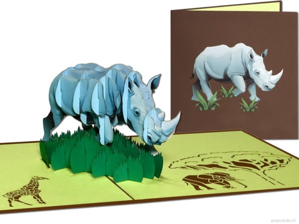Popcards.nl tarjeta emergente rinoceronte rinoceronte rinoceronte Africa safari big 5 tarjeta de felicitación tarjeta 3D