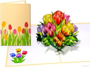 Popcards.nl Pop-up-Karte Blumen Tulpen bunter Tulpenwald Keukenhof Niederlande Holland Grußkarte 3D-Karte