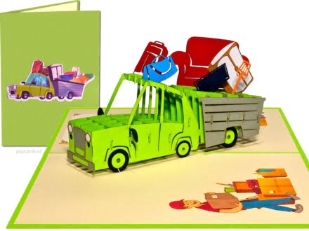 verhuiskaart 3 compilatie Verhuiskaart Vrolijke Verhuiswagen - Verhuizen pop-up kaart Popcards.nl pop up kaart verhuizing verhuizen verhuiskaart nieuw huis adreswijziging verhuisd nieuw huis samenwonen verhuiswagen auto met aanhangwagen wenskaart 3D-kaart