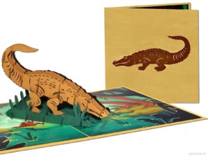 Popcards.nl pop up card crocodile alligator caiman Everglades greeting card 3D card