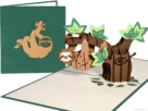 luiaard compilatie Luiaard hangend aan boom in het oerwoud pop-up kaart Popcards.nl pop up kaart hangende luiaard aan boom jungle dier sloth 3D-kaart
