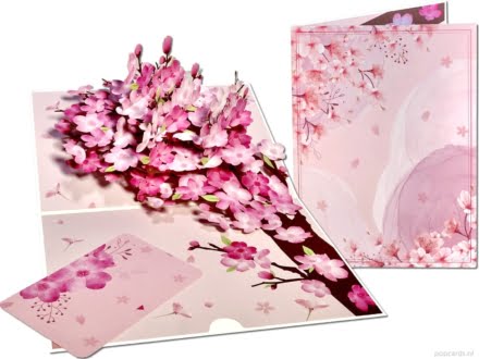 Popcards tarjeta emergente sakura rosa flor de cerezo flores tarjeta de felicitación