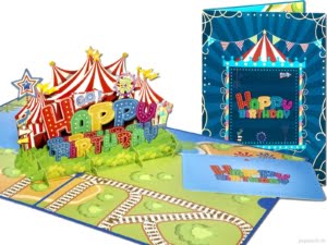 Popcards popup cards – Chapiteau de cirque Circus Happy Birthday Happy Birthday Clown Carte de voeux 3D