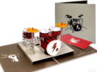 Popcards Popup Cards - Kit de batería con baquetas Bombo Snare Drum High Tom Hi Hat Platillos Drumming Drummer Music Rock Band Rock Music 3D Tarjetas de felicitación