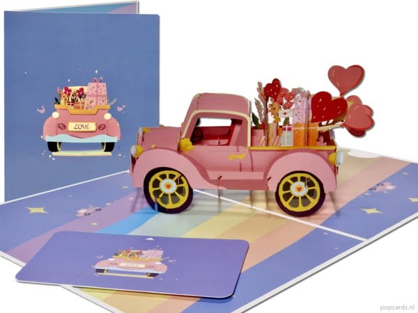 Carte popup Popcards - Happy Pink Car with Love Balloons Love In Love Engaged Balloons Biglietto di auguri 3D Carte popup Popcards - Happy Pink Car with Love Balloons Love In Love Engaged Balloons Biglietto di auguri 3D