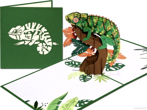 Carte popup Popcards – camaleonte verde su ramo albero cameleon biglietto di auguri 3D Carte popup Popcards – camaleonte verde su ramo albero cameleon biglietto di auguri 3D
