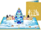 Popcards Popup-Karten – Weihnachtskarte blauer Weihnachtsbaum beherbergt goldene 3D-Grußkarte