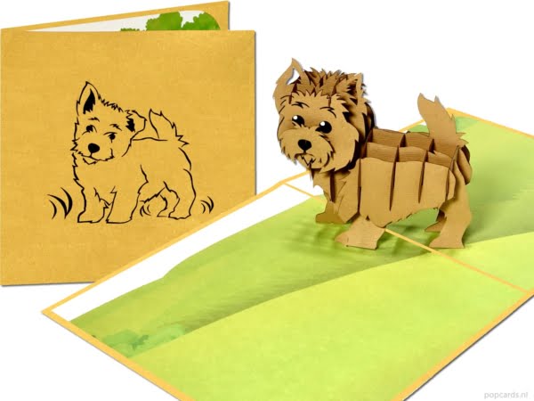 Popcards.nl carta pop-up West Highland Terrier cane terrier cane Woof fedele amico a quattro zampe biglietto di auguri carta 3D