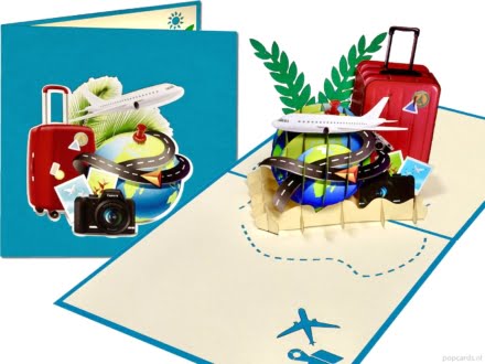 vakantie koffer vliegtuig compilatie Reis de wereld rond | Wereldreiziger Vakantie pop-up kaart Popcards popupkaarten – Vakantie koffer vliegtuig vliegvakantie avontuur op reis reizen 3D wenskaart