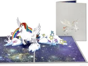 Grande biglietto pop-up con unicorno Bellissimo unicorno con