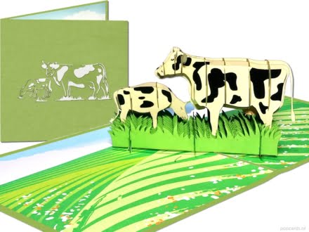 Popcards.nl tarjeta emergente vaca holandesa vacas vacas agricultores Países Bajos agricultura Wageningen metano leche vaca lechera tarjeta de felicitación tarjeta 3D