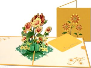 Popcards.nl pop up kaart zonnebloemen van Gogh bloemen bloemstuk wenskaart 3D-kaart