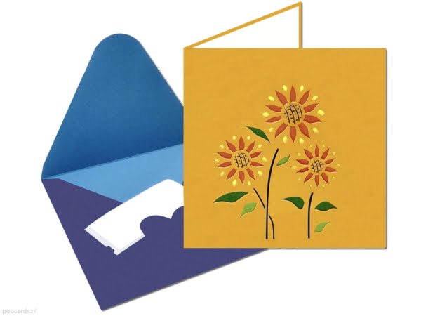 Popcards.nl pop up kaart zonnebloemen van Gogh bloemen bloemstuk wenskaart 3D-kaart Popcards.nl pop up kaart zonnebloemen van Gogh bloemen bloemstuk wenskaart 3D-kaart