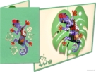 Geco colorato di Gaudi su foglia di Monstera | Biglietto pop-up lucertola Geco colorato di Gaudi su foglia di Monstera | Immagine della carta pop-up lucertola