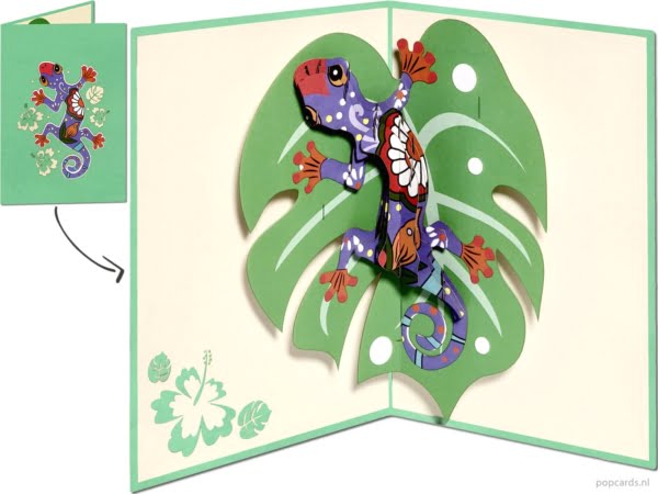 Popcards.nl pop up kaart kunstzinnige gekko salamander hagedis kunst Gaudi wenskaart 3D-kaart Popcards.nl pop up kaart kunstzinnige gekko salamander hagedis kunst Gaudi wenskaart 3D-kaart