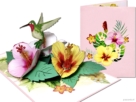 Popcards.nl Pop-up-Karte Kolibri auf Hibiskus Ziervogel Kolibri rosa Blume Grußkarte 3D-Karte