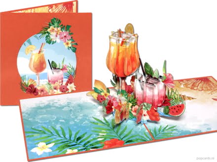 cocktail compilatie Tropische cocktails | Strand Vakantie Pensioen pop-up wenskaart Popcards popupkaarten – Cocktails strand beach pensioen pina colada tropisch vakantie wenskaart 3d kaart