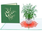 Popcards.nl pop up kaart lelietje van dalen witte bloemen in vaas Convallaria majalis Meiklokje wenskaart 3D-kaart