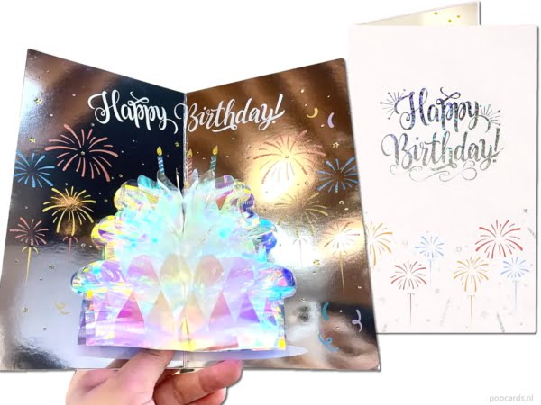 Popcards popup cards – Silver Happy Birthday glitter shiny chic cake birthday birthday card birthday cake age sparkles 3D greeting card