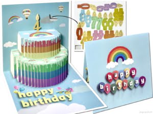 Popcards tarjetas emergentes – Feliz cumpleaños arco iris pastel de arco iris cumpleaños tarjeta de cumpleaños pastel de cumpleaños colores del arco iris números del arco iris edad tarjeta de felicitación 3D