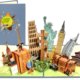 Edifici famosi da tutti i continenti | Biglietto pop-up World Travel Globetrotter Vacation Edifici famosi da tutti i continenti | Viaggio intorno al mondo Globetrotter Vacation biglietto pop-up Immagine