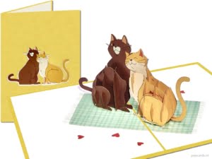 Popcards Pop-Up-Karte – 2 Katzen, Katzen, Kätzchen, roter Kater, schwarze Katze, 3D-Grußkarte