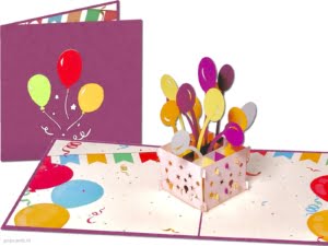 Popcards.nl pop-up card Balloons in a box birthday happy greeting card 3D card