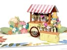 Popcards pop-up kaart – Bloemenkiosk bloemenstal bloemenkar bloemenkraam bloemenkraampje bloemist met bloemen dame vrouw 3D wenskaart