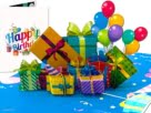 Pop-up-Karte „Happy Birthday“ mit Geschenken und Luftballons Pop-up-Karte „Happy Birthday“, Geburtstagskarte mit Geschenken und Luftballons
