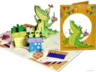 Popcards Pop-Up-Karte – Geburtstagskarte, Geburtstagskarte, Krokodil-Kuchen, Partyhut, Hurra, 3D-Grußkarte
