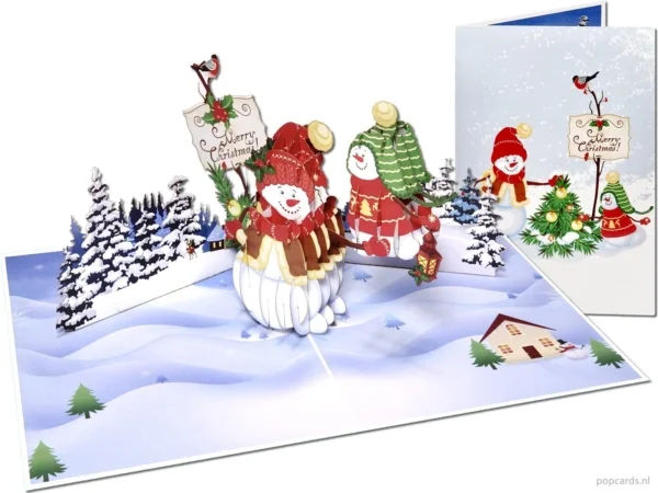 Carte De Noël Pop-up 3D – Motifs Père Noël, Bonhomme De Neige, Sapin – 14 X 19,5 Cm – Avec Enveloppe