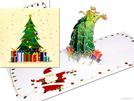 Tarjeta emergente Popcards - Tarjeta de Navidad Árbol de Navidad con gato Tarjeta de Navidad divertida Tarjeta de felicitación 3D